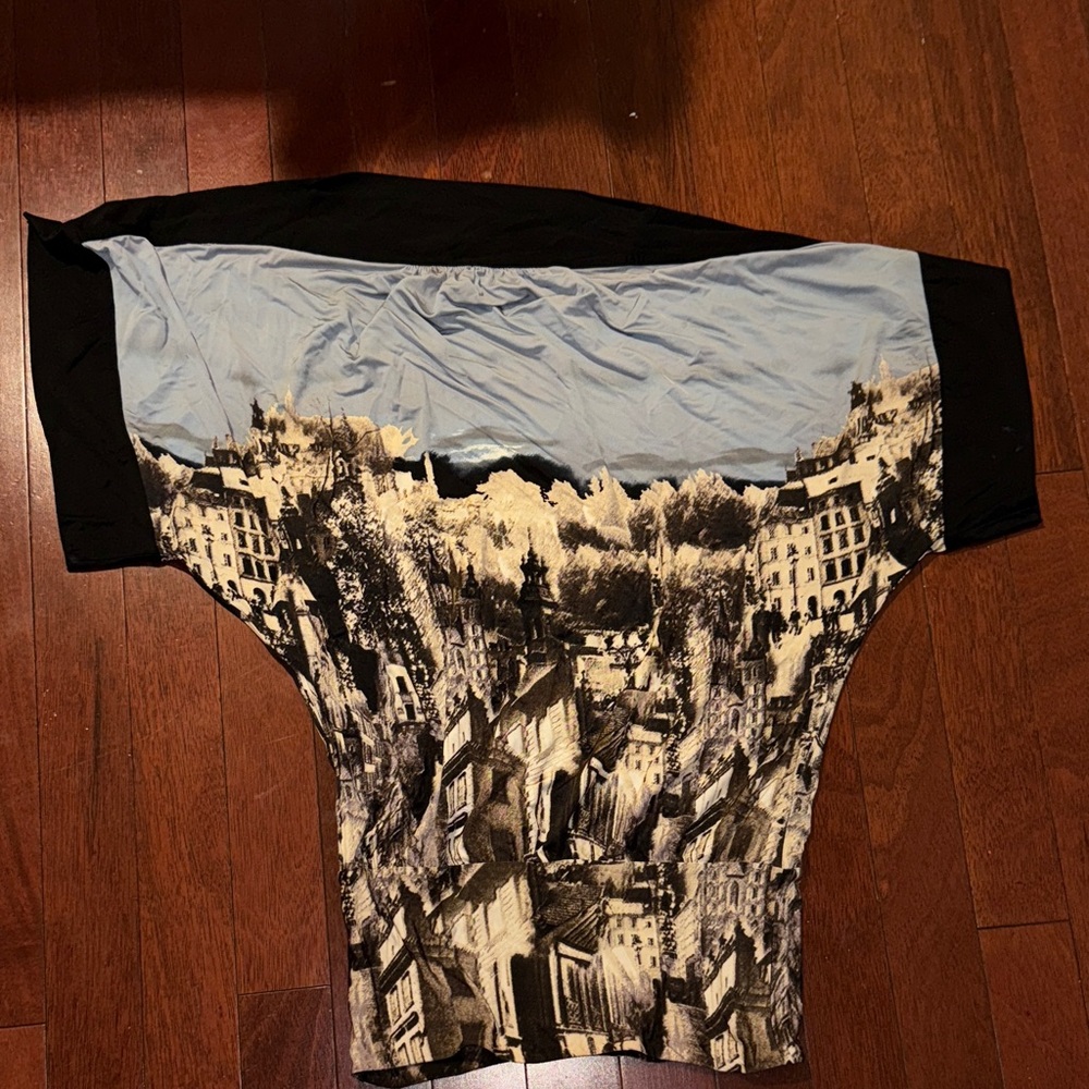 BCBGMaxAzria Urban Print Dress with Black and Light Blue